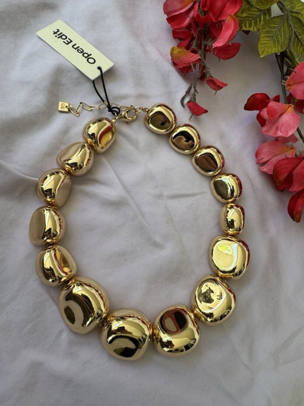 Open Edit Nordstrom Gold Tone Chunky Puffy Pebble Bead Collar Necklace 20" NEW